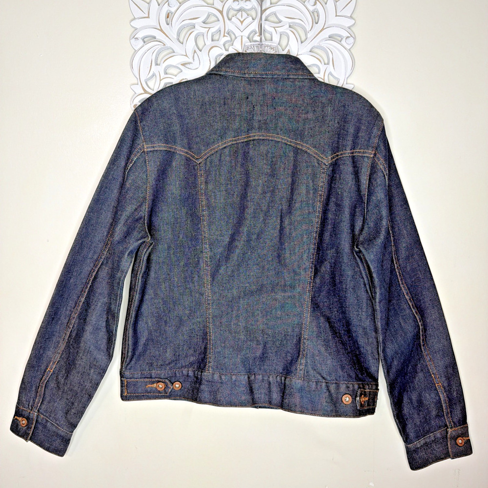 GAP Denim Stretch Jacket Women's size LARGE Made in Hong Kong Dark Wash Blue - Picture 6 of 12